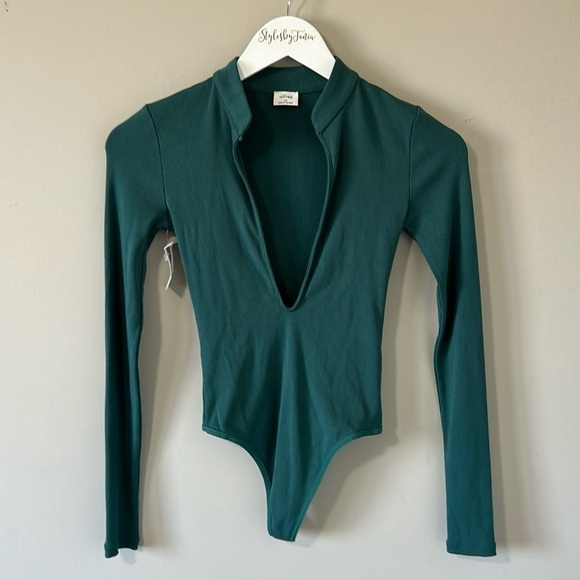 Aritzia Wilfred Harlequin Bodysuit Long Sleeve Dark Green Size XS NEW - Picture 2 of 11